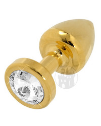 Edelstahl-Dildo mit Kristall, gold, 7,5cm